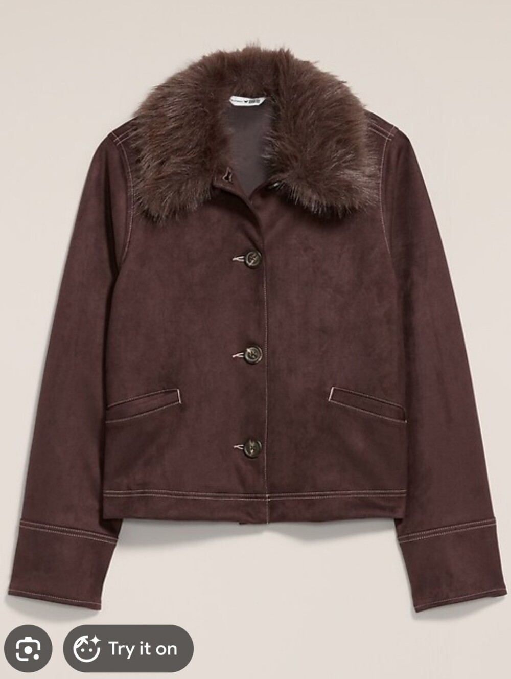 Old Navy X Anna Sui Vegan Suede Boxy Jacket with Fur Trim In Chocolate Brown M